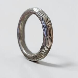 Unique Silver Bamboo Etched Statement Silver Bangle Bracelet